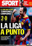 Portada diario Sport del 9 de Mayo de 2011