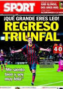 Portada diario Sport del 9 de Enero de 2014